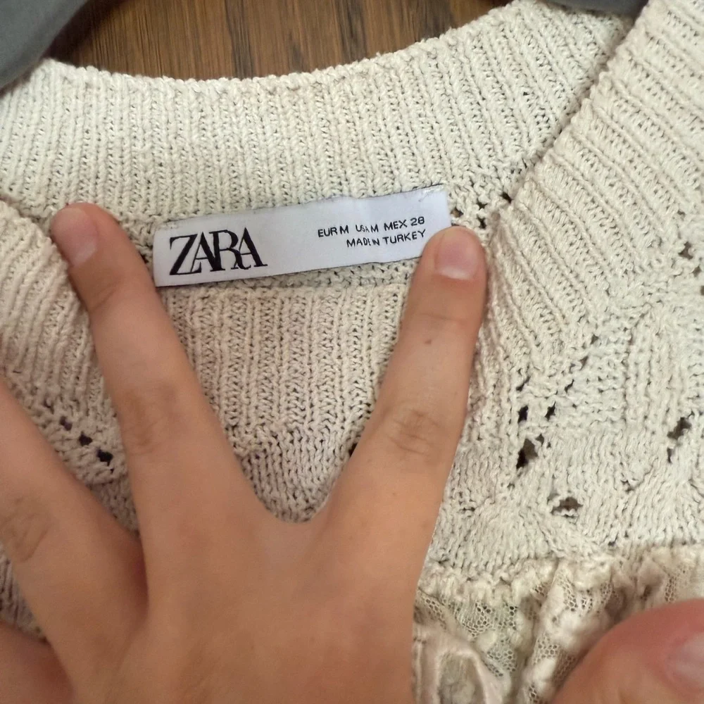 ZARA Knit Lace Ruffle Bell Sleeve Sweater Coquette Cottagecore Scandi Feminine